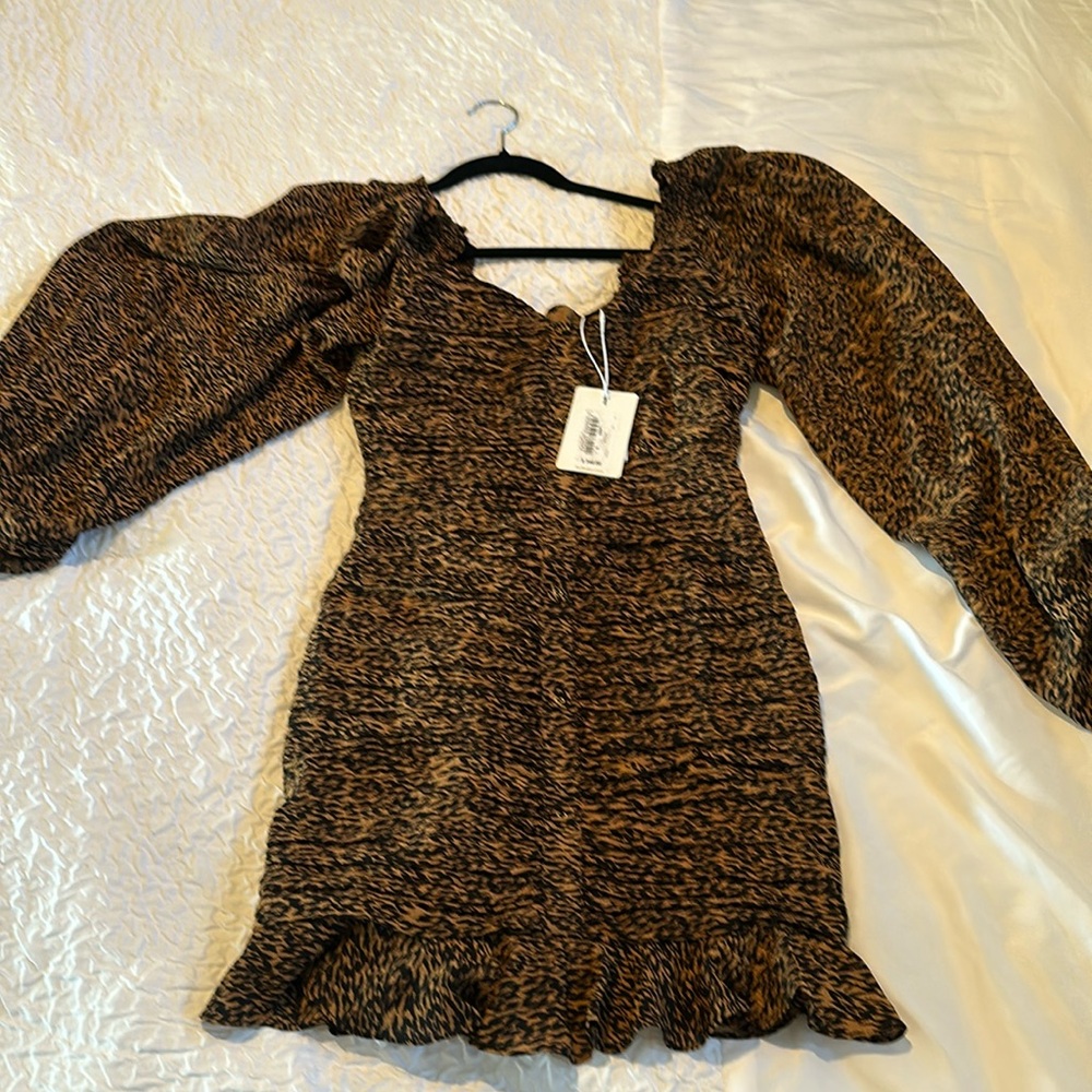 NWT Ted Baker Ruched Bodycon Mini Dress Animal Print Brown Size 0. US SIZE 00